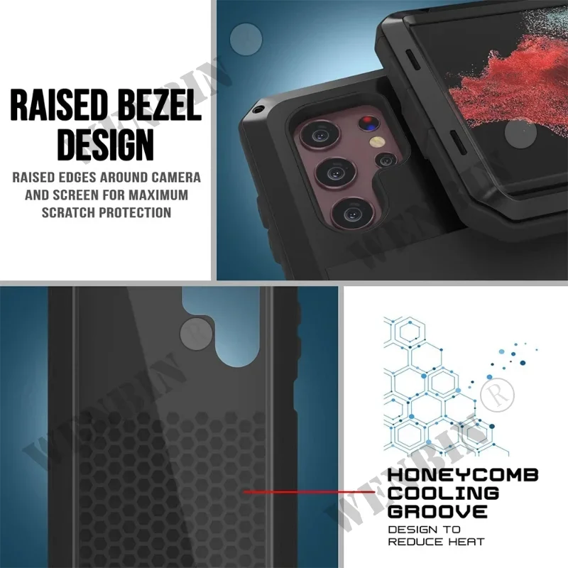 Case For Samsung S24 Ultra S23 Ultra Plus Note 20 Ultra Case Heavy Duty Protection Doom Armor Metal Aluminum Phone Luxury Cover