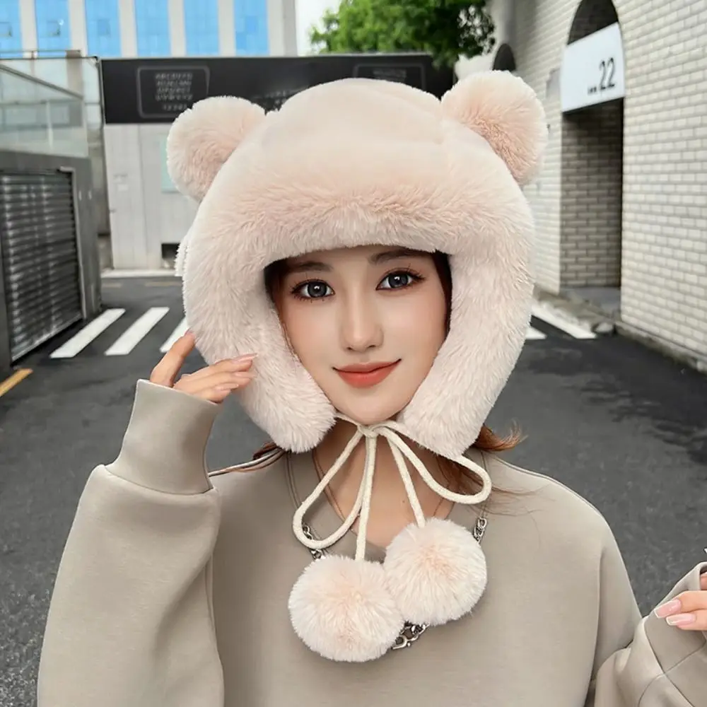 

Windproof Ear Protection Hat Fashion Soft Thicken EarFlaps Hat Cute Bear Ears Warm Cap Winter