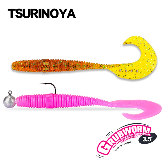 TSURINOYA Curled Tail Grub 85mm 16pcs PULSE Slim Soft Baits