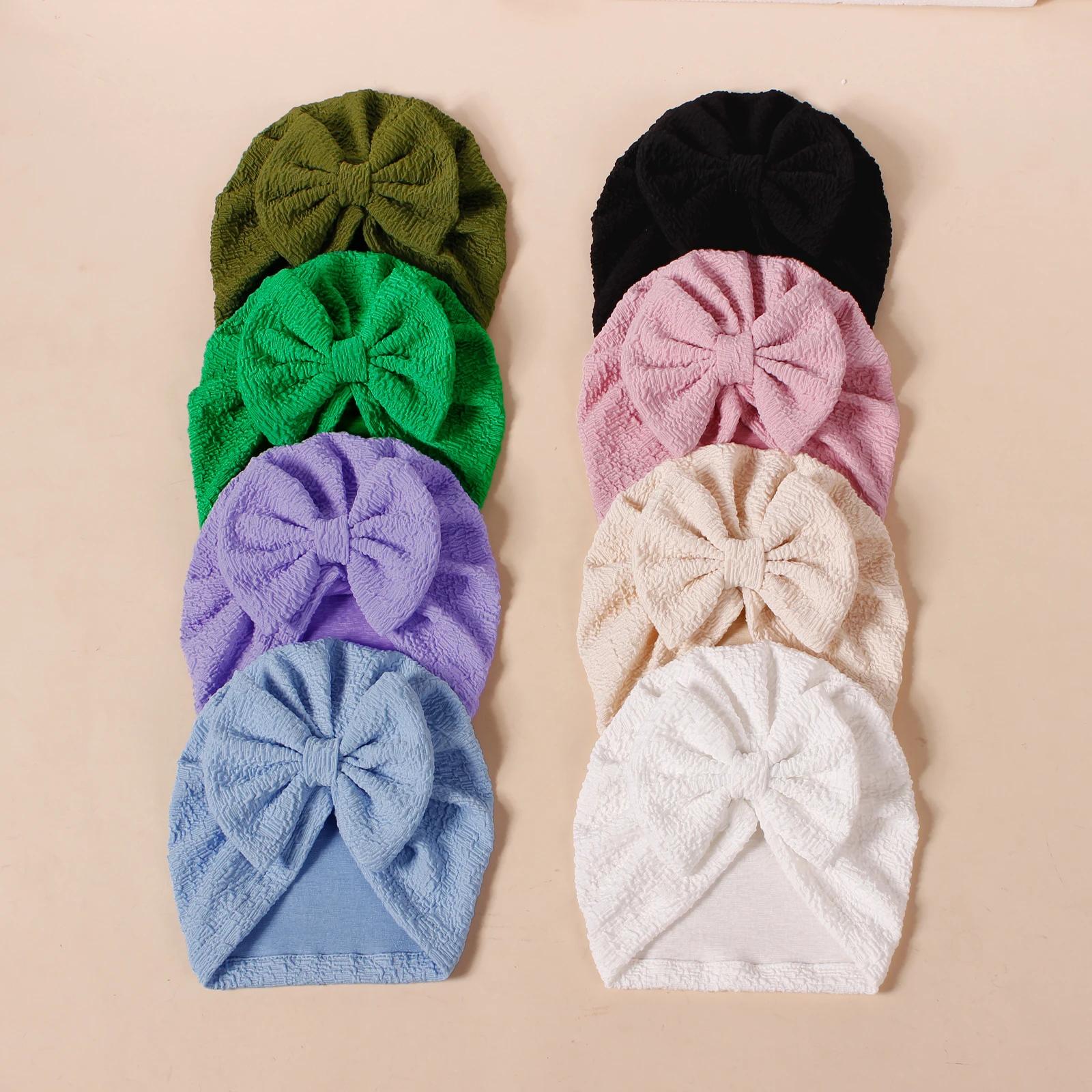 New Soft Cotton Bowknot Turban Babes Solid Color HeadWraps Solid Baby India Hat Kid Girl Infant Beanie Cap Toddler Baby Headwear