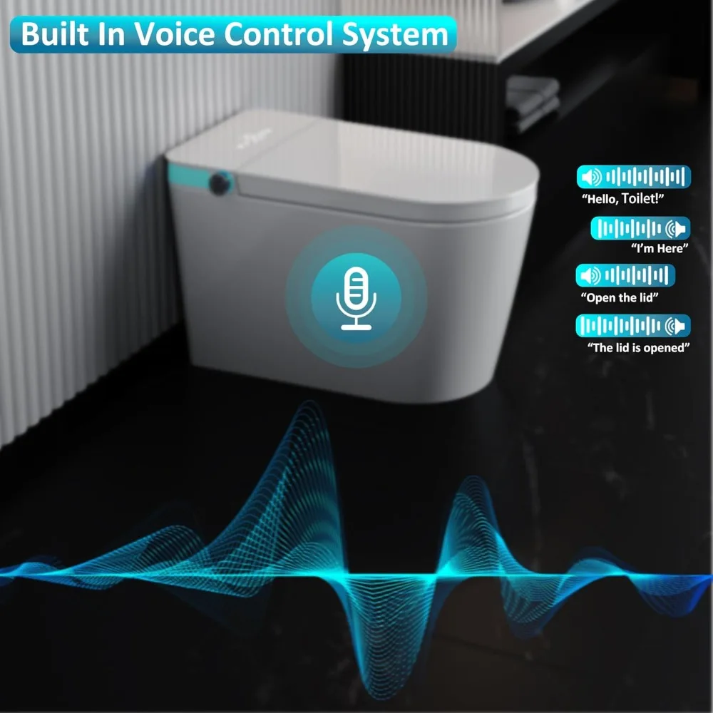 Smart Toilet with Voice Control, AUTO Open&Close, Wider Heated Bidet Toilet Seat with Soft-close, Warm Water and Air Drying 2