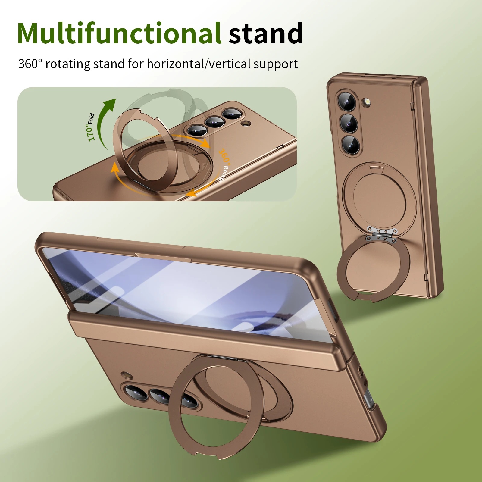 Magnetic 360° Rotating Alloy Stand Case with Hinge Protection and Front Glass Screen Film