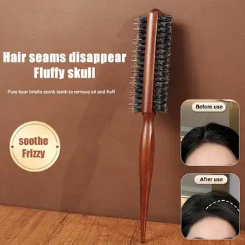 Spazzola per capelli professionale con pettine a denti fini, manico in legno, pettine per massaggio del cuoio capelluto, per parrucche di capelli veri, strumento per lo styling.