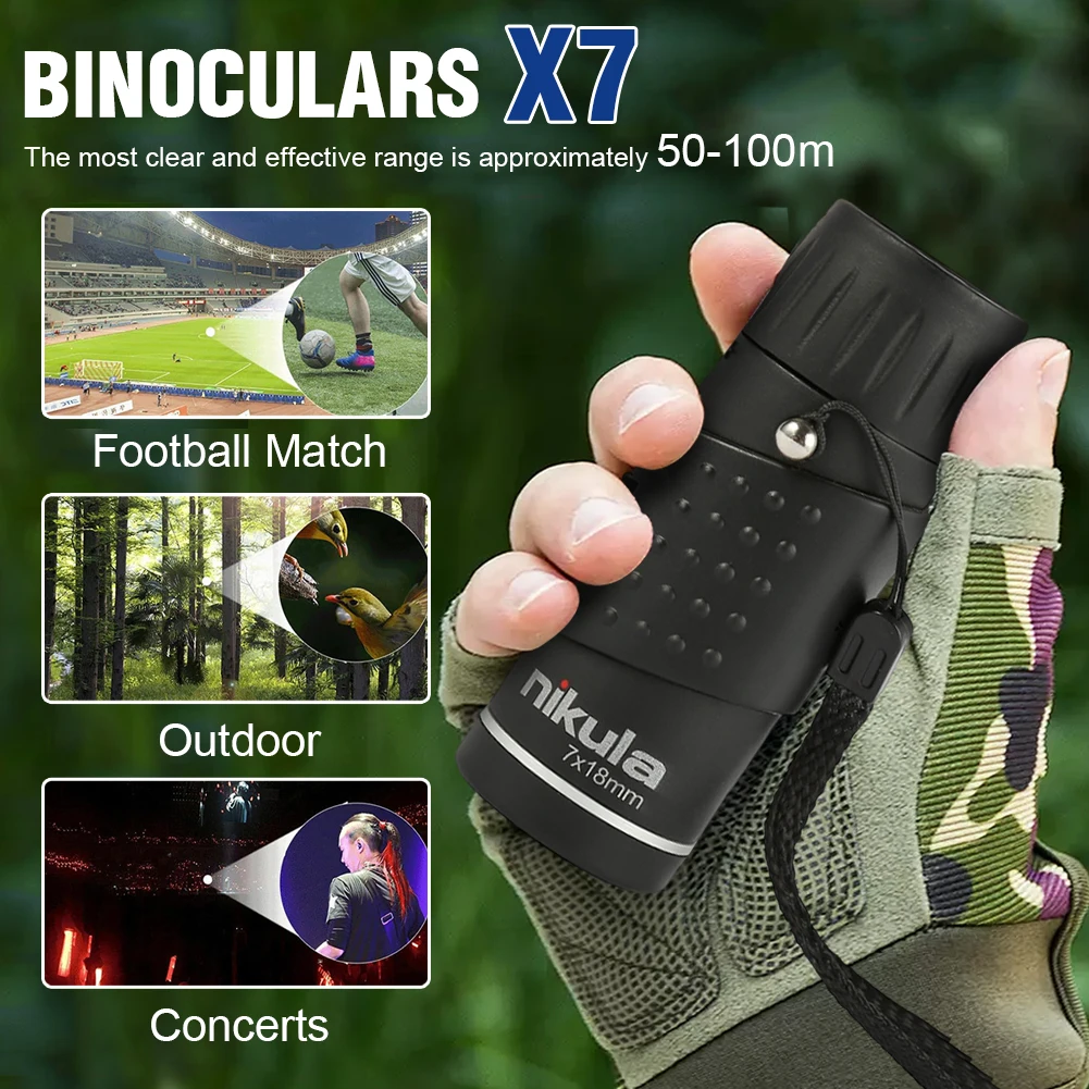 7x18 포켓 단안 망원경 다목적 완전 코팅 광학 망원경 콘서트 관람용 야간 투시 줌 망원경