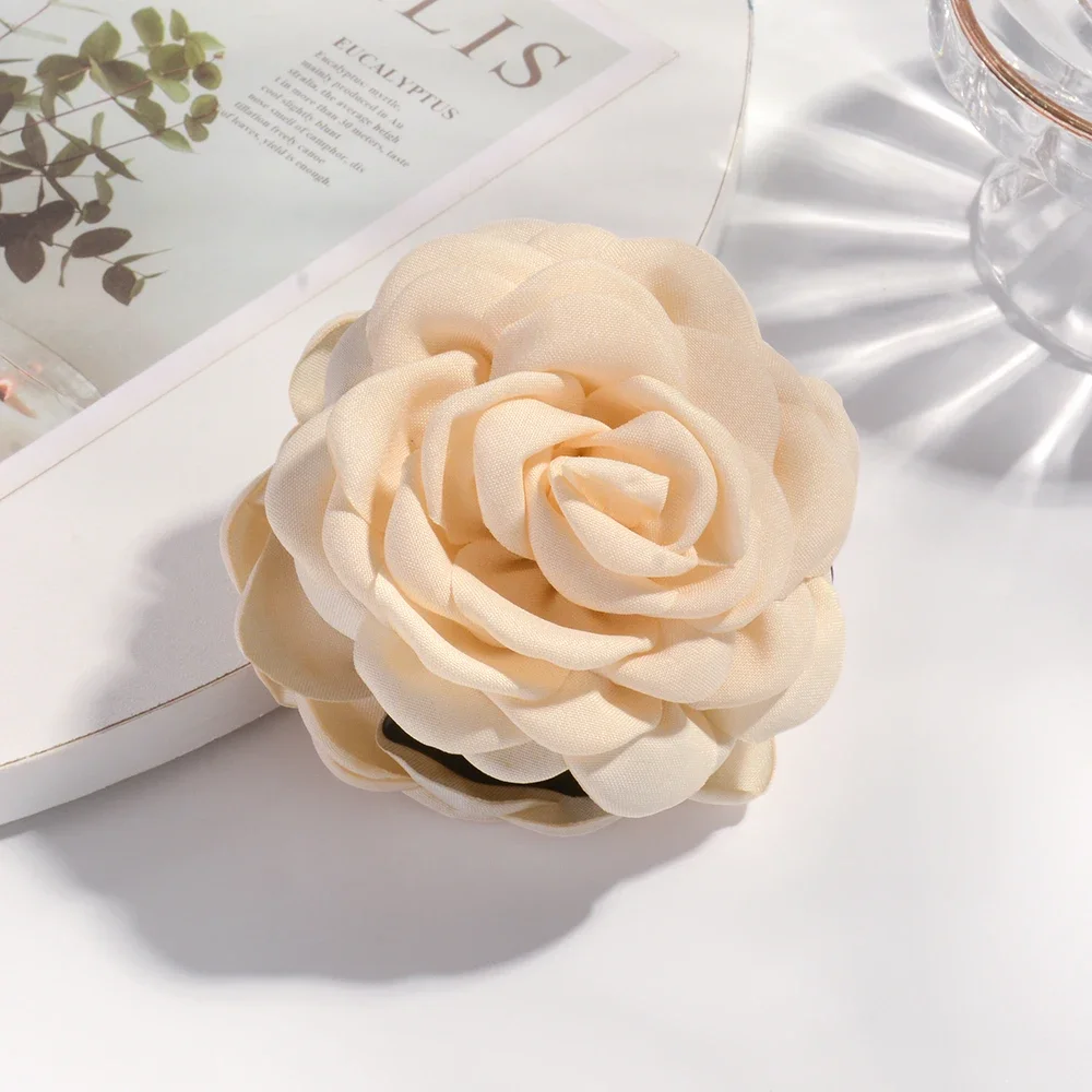 Vibrant Cotton Rose Flower Hair Claw Clips - Medium Size Shark Clamp