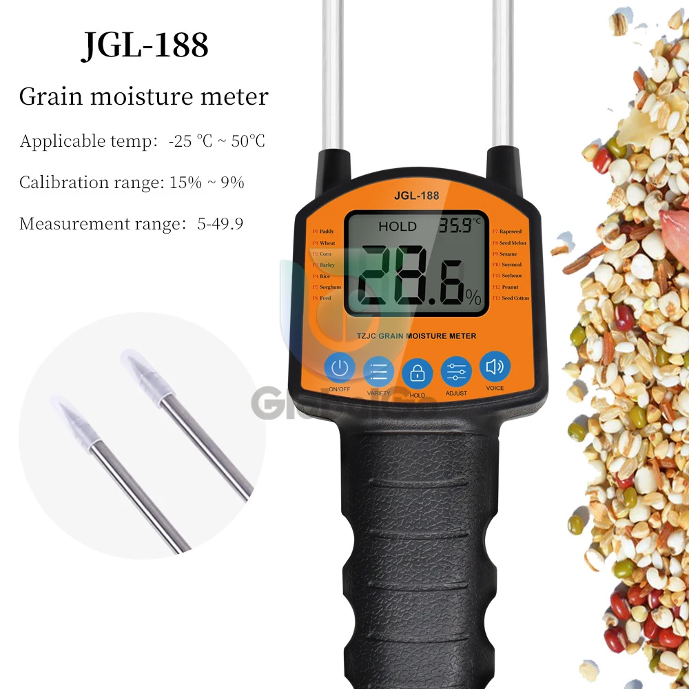 

Digital Grain Moisture Meter Hygrometer Metal Probe High Sensitivity Sensors LCD Humidity Tester For Corn Rice Wheat Bean