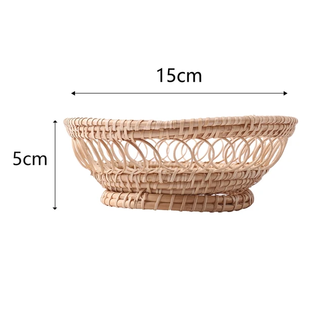 Rattan Gyümölcskosár Kézzel Szőtt Tálca Reggeli Kenyér Kis Kosár Gyümölcs Otthoni Nappali Tároló Fotó Kellékek - Image 6