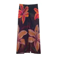 Elegant Women Bohemian Style Floral Print Front Knotted Slim Wrapped Skirt Faldas Mujer Female Summer Zipper Midi Skirts QUN2612 - Image 2