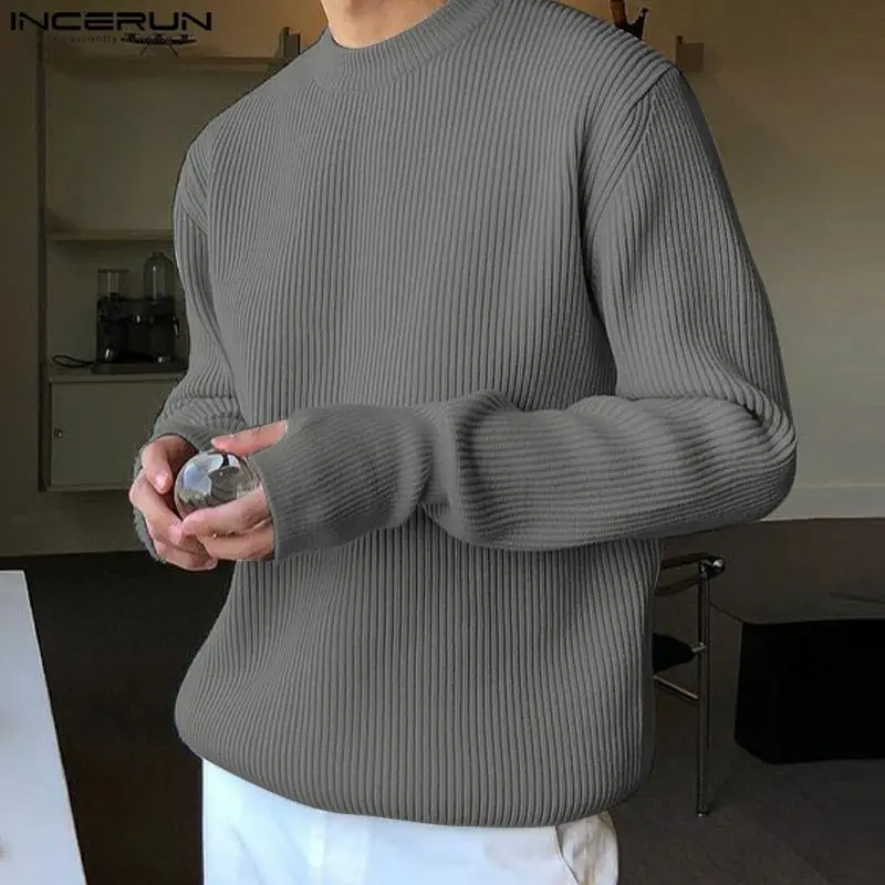 

2023 Men Sweaters Solid Color O-neck Long Sleeve Knitted Casual Male Pullovers Streetwear Korean Men Clothing S-5XL INCERUN