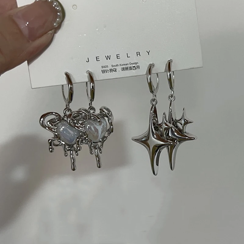 Stylish Silver Star Opal Hoop Earrings for Women