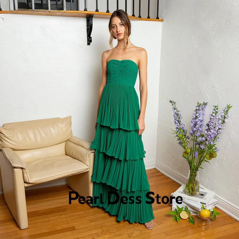 

2023 Elegant Chiffon Prom Dress Multi color Strapless Zipper Back Sleeveless Tank Top De Fiesta Elegantes