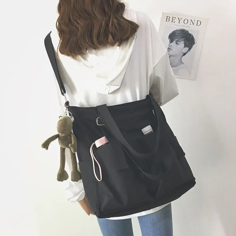 Waterproof Bag Large Capacity Canvas Bag Female Messenger Korean Student Harajuku Japanese One-shoulder Large Bag Tote Bag 