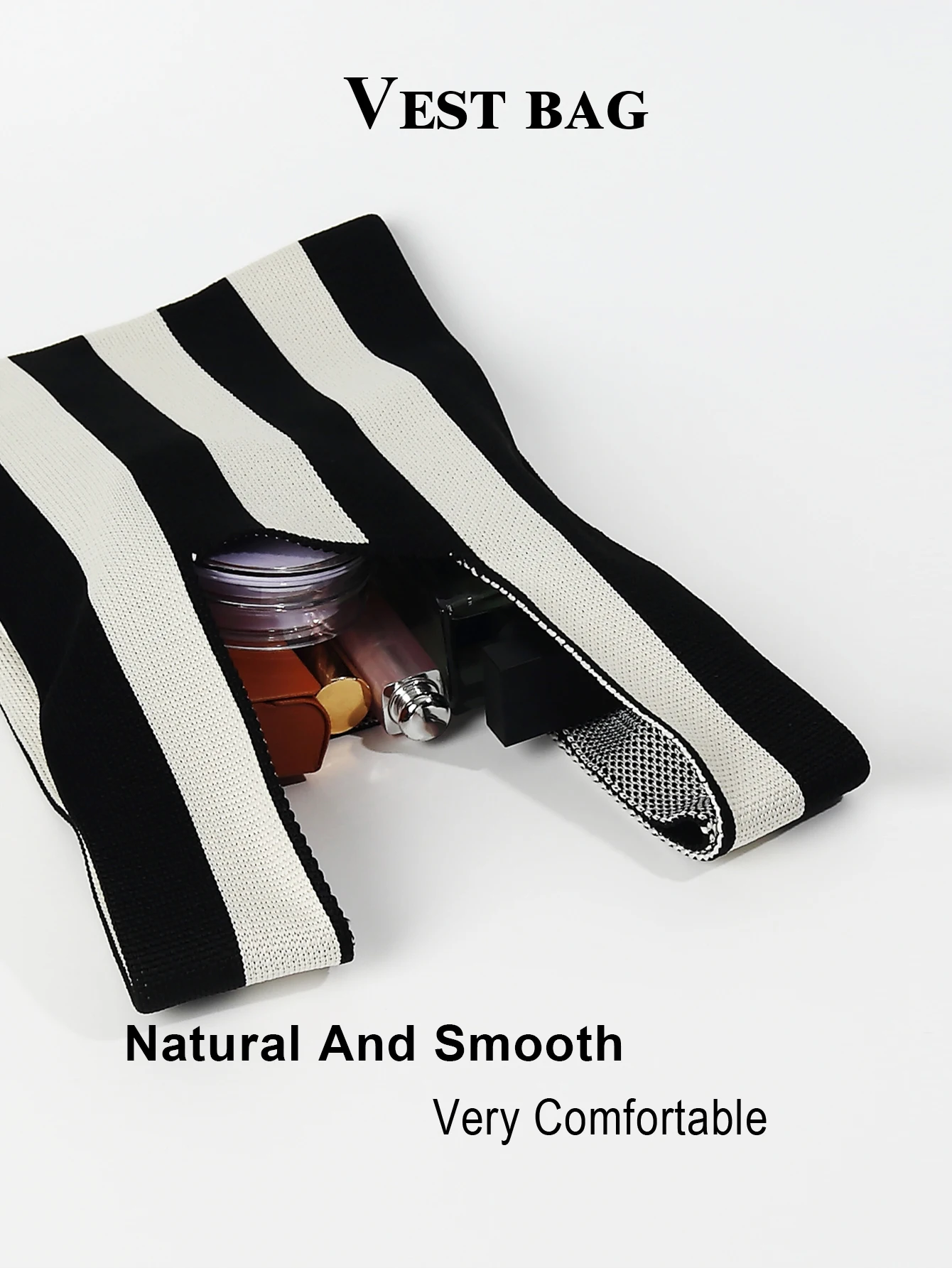 1 piece of striped knitted hollow breathable hook woven lightweight and foldable portable open casual women's handbag, gift stor 6