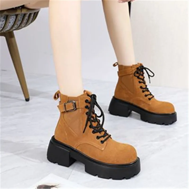 Women's Marton Boots 2023 Autumn and Winter New Model Platform Slip on Retro British Style Inner Heightening Thick Sole Chelsea