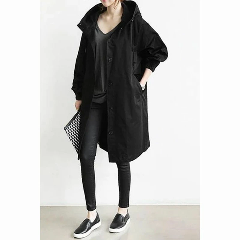 Womens Lenght Hooded Cardigan Coat Winter Windproof Overcoat Wild Elegant Windbreaker Jacket Coat Outwear