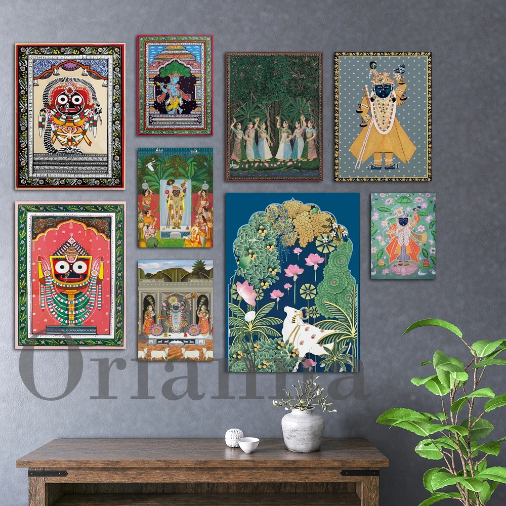 

Indian Folk Art Poster, Cow Print, Krishna Gopi Pichwai, Lord Jagannath, Shreenathji Pichwai, Vintage Paintings, Home Decor Gift