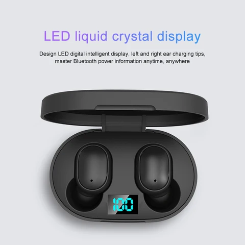 Yeni E6s akıllı dijital ekran Bluetooth kulaklık kablosuz Mini HIFI kulaklık Stereo kulak içi su geçirmez spor kulaklık
