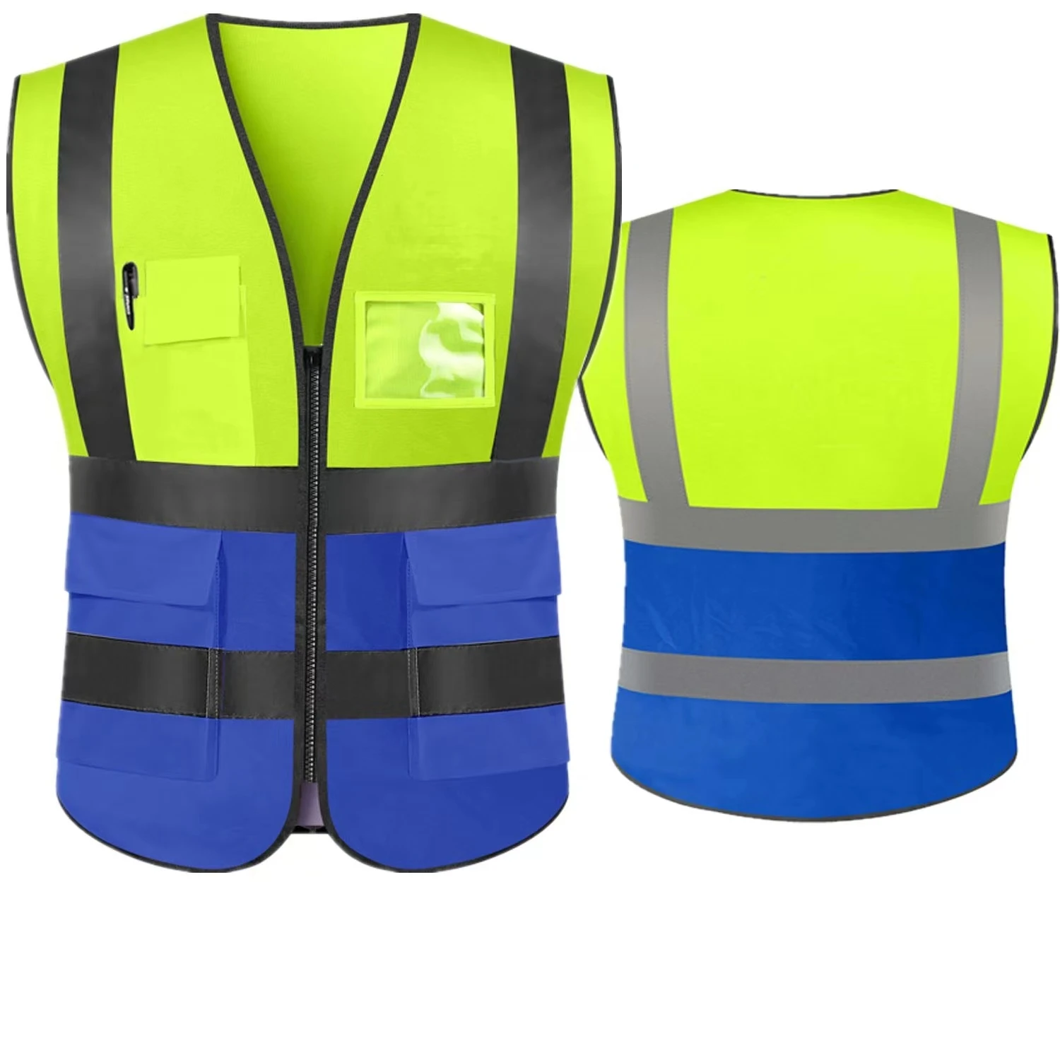 

Safety Vest High Visibility Reflective Night Construction Work Security Adults Unisex Zipper and 5 Pockets Traffic Workwear