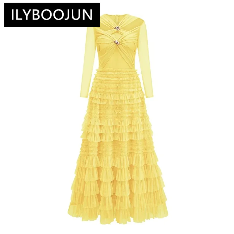 

ILYBOOJUN Cross Personality Prom Attire Women's Dress Mesh Edible Tree Fungus Elegant Formal Maxi Dresses New Summer 2024