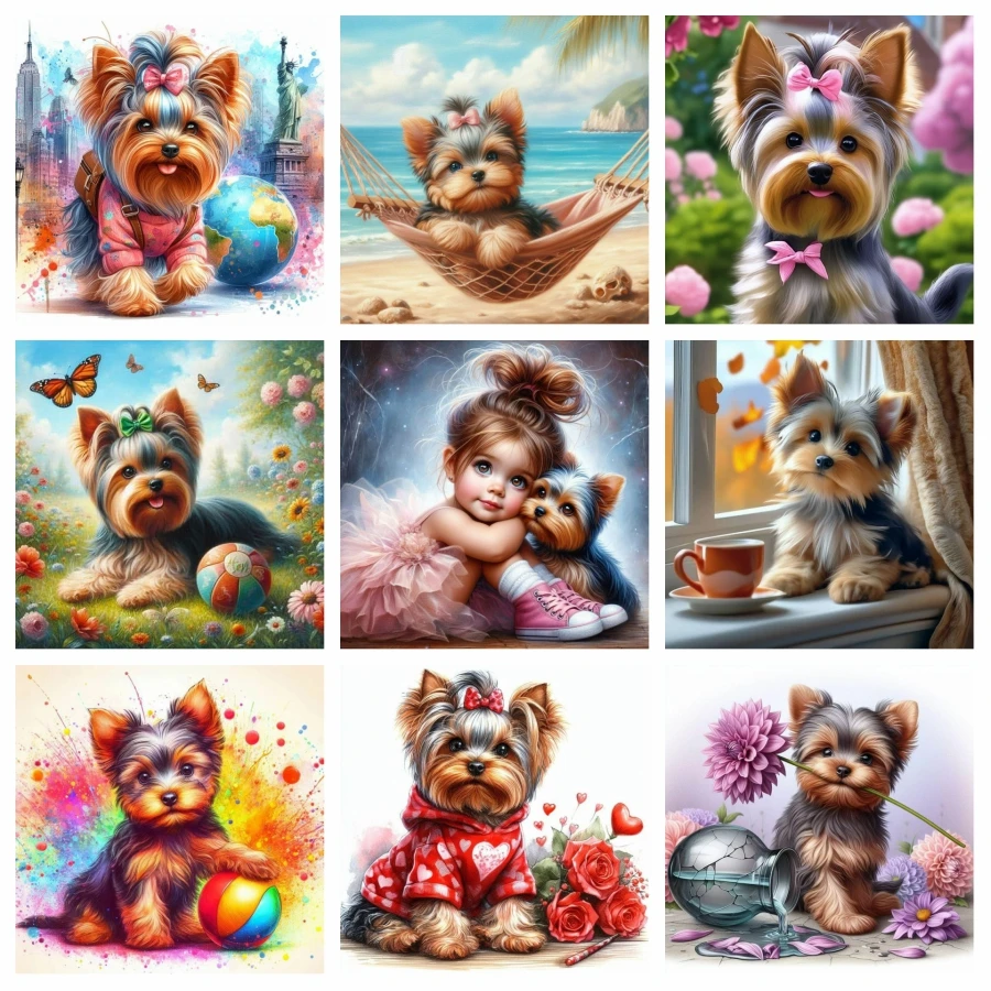 Diamond Painting Kit YSCOLOR - Quadro 5D Con Cane Yorkshire Terrier, 30x40 Cm, Tela Adesiva E Diamanti Rotondi