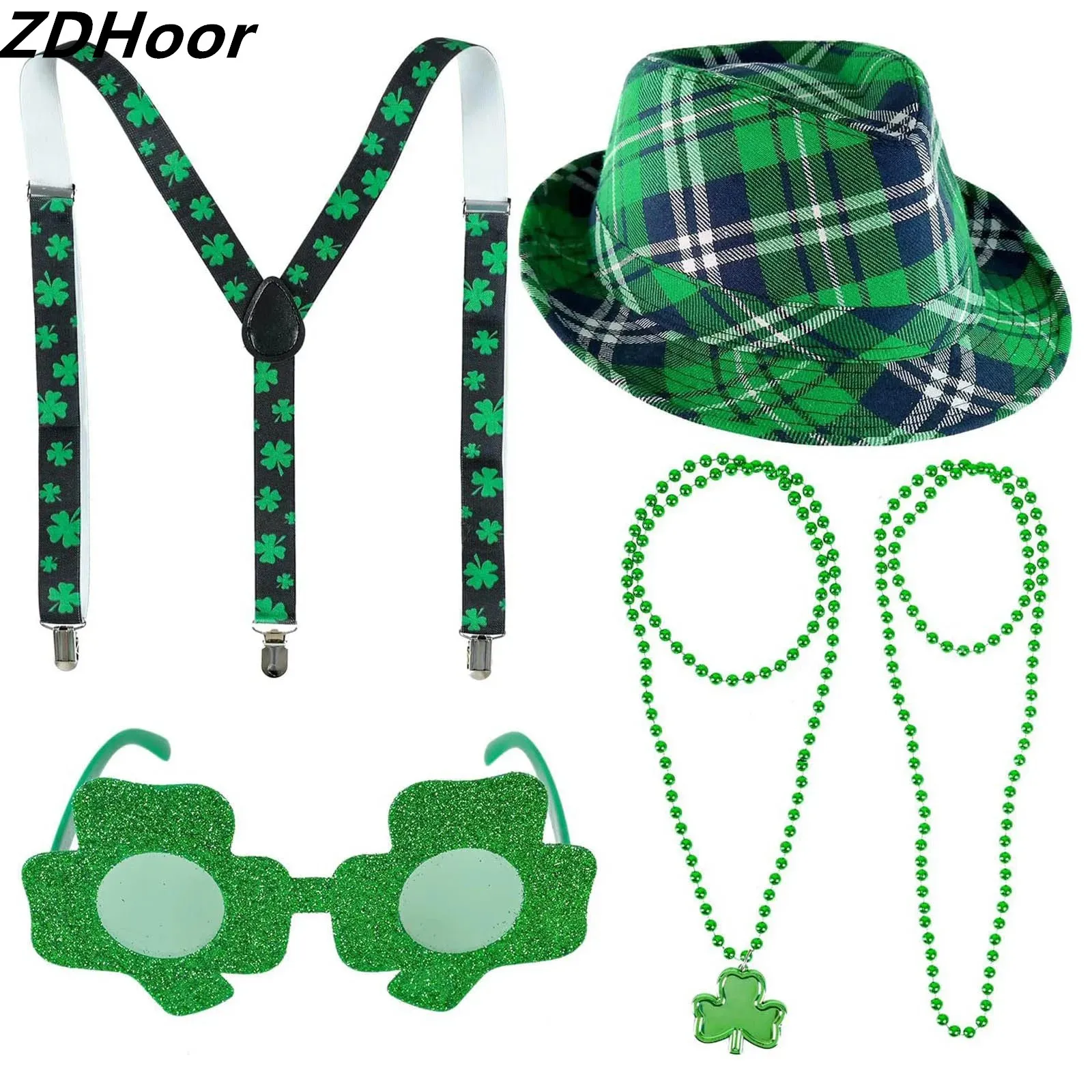

Festival Accessories St Patricks Day Irish Shamrocks Props Top Hat Bowtie Suspenders Necklace Classic Green Clover Decorations