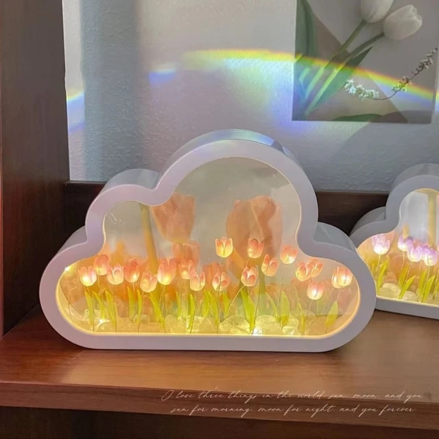 Diy Cloud Tulips Éjszakai Könnyű Dekoratív Kézműves Születésnapi Ünnep Újév - Image 4