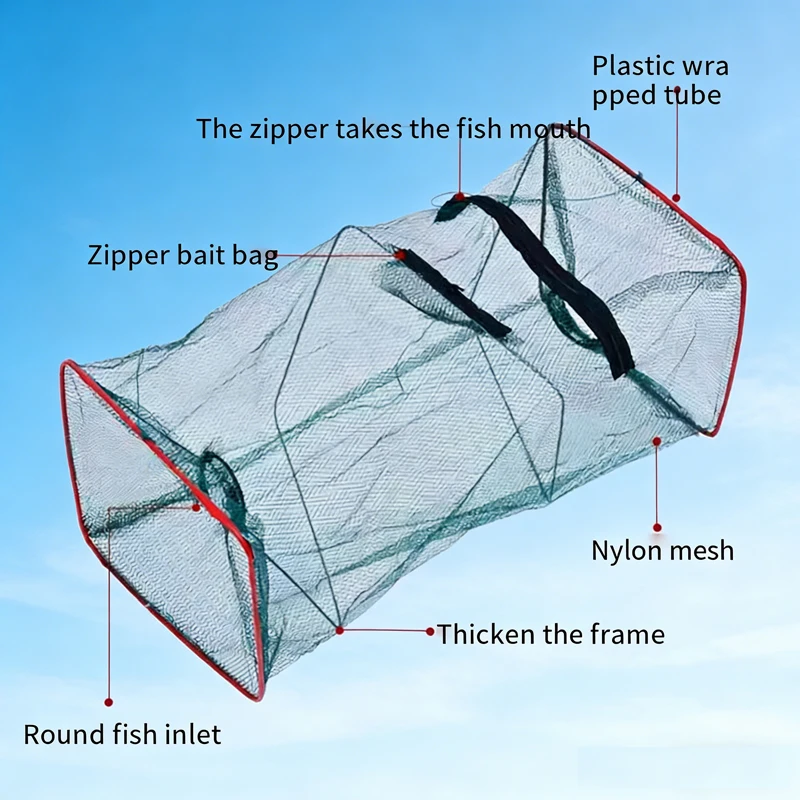 Filet de pêche pliable en nylon - Piège portable pour poissons, crevettes, crabes et anguilles