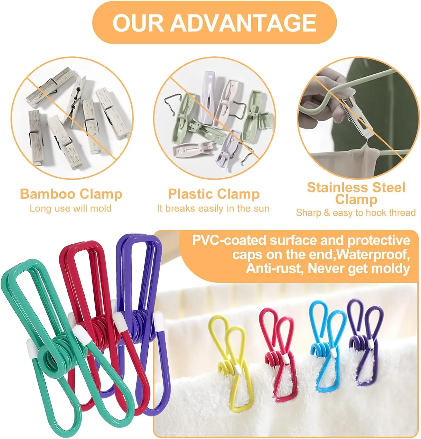 Steel Wire Clip Bag Clip Utility Food Packages Sealing Colorful PVC-Coated laundry Clothesline Clamping clothes 10 Pcs