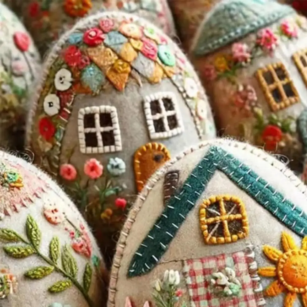 Patchwork Felt Egg House DIY Kit Colorful Basket Fillers Felted Eggs Craft Kit Handmade Easter Egg House Felt DIY Package