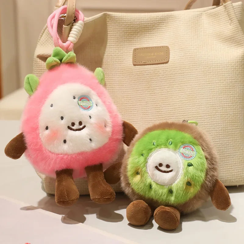 귀여운 과일 플러시 키체인 카와이 봉제 과일 인형 끈 포함 드래곤 프루트 바나나 두리안 플러시 장난감 선물 백팩 참