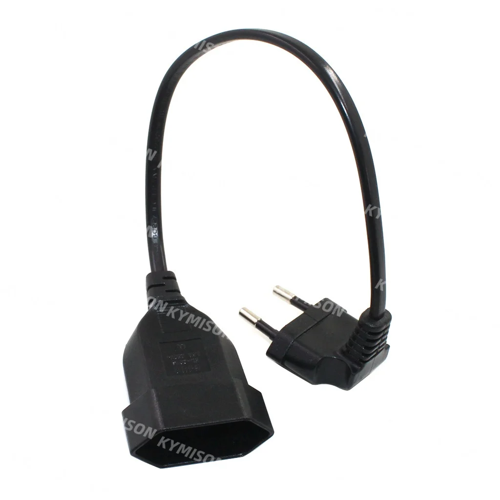Europea 90 Degree Male Plug To Female Socket Power Extension Cable For PC Computer PDU 0.3m/0.6m/1.8m EU 2Prong Bend Angled Cord — view 6