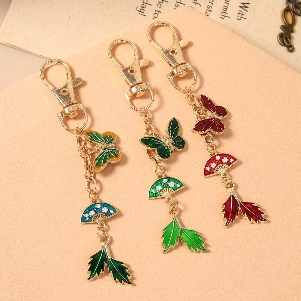 Aihua Schlüsselanhänger, modisch, niedlich, Schmetterling, Blume, Blatt, Schlüsselanhänger, Ringe für Damen und Herren, Tasche, Rucksack, Hosenkette, Schmuck, Geschenke