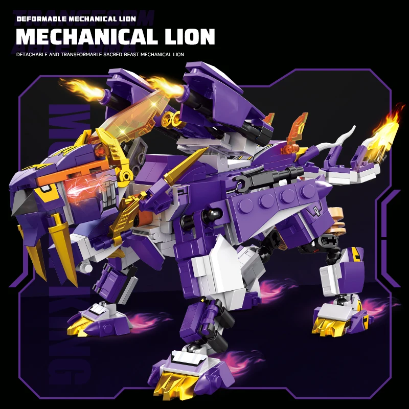 2 in 1 Mecha Warrior Transforming Robot Building Blocks Super Hero Tiger Animal
