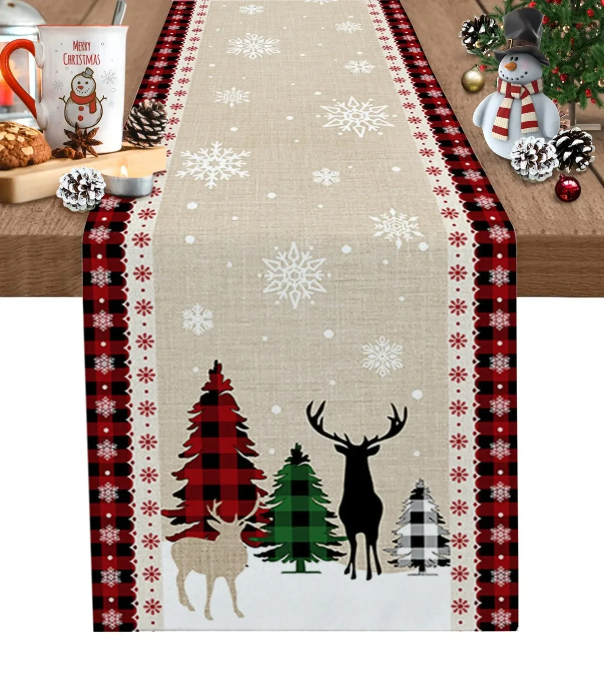 Merry Christmas Tree Ball Linen Table Runners Holiday Party Decor Reusable Dining Wedding Navidad Decorations 1