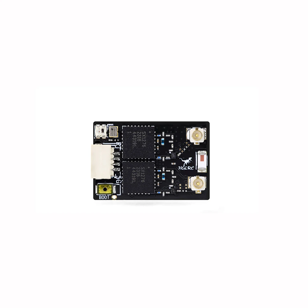 Récepteur HGLRC ELRS GEMINI RX installé sur un drone, prêt pour des vols longue portée.