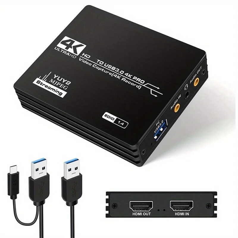 

Для потоковой передачи и записи 4K, устройство захвата видео HD-USB 3,0 с микрофоном HD loopout, подходит для Switch PS4/5/OBS/PC