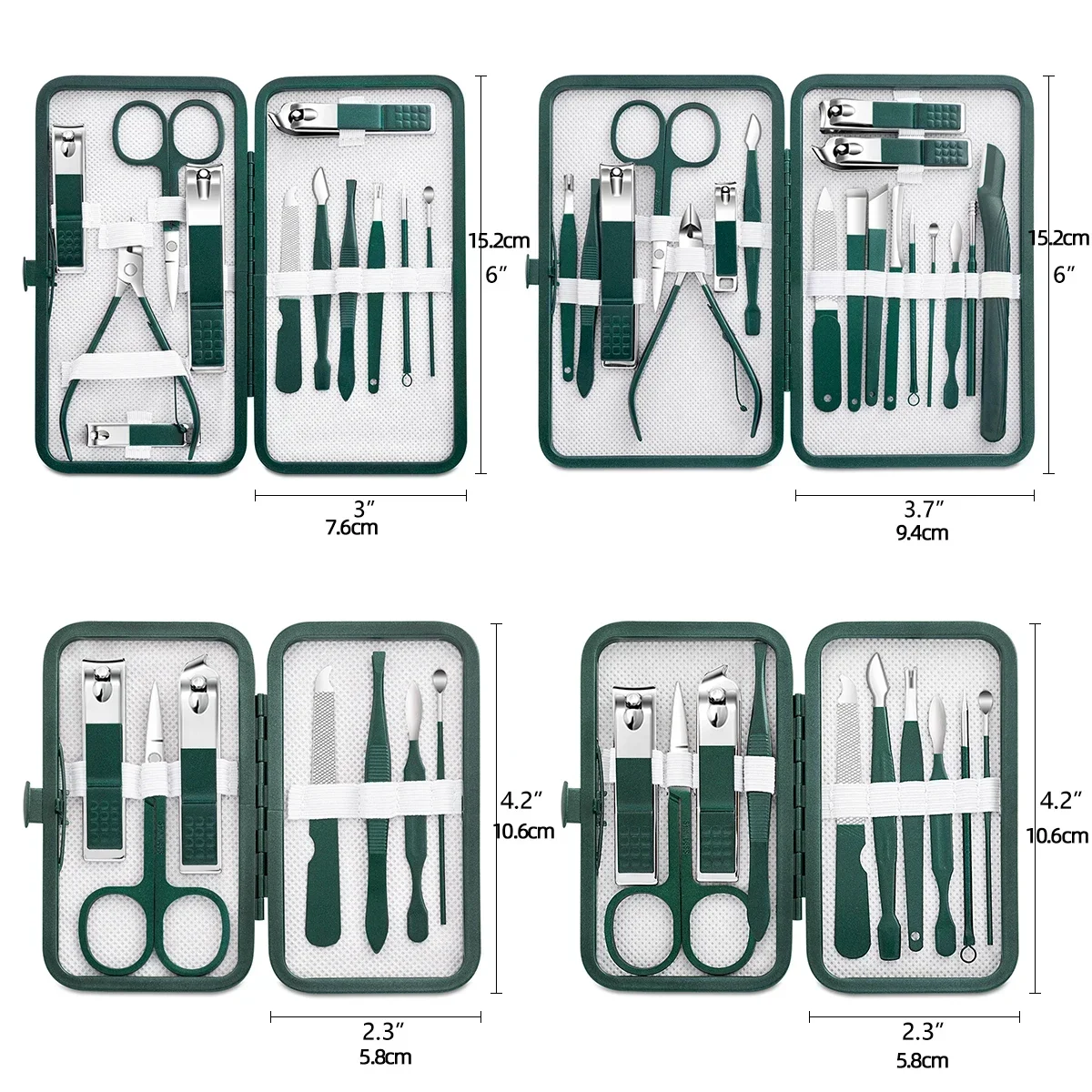 Nail Clipper Set Stainless Steel Nail Clippers Set Grooming Tools Set With Portable Case Manicure Art Tool Green Nails Cut