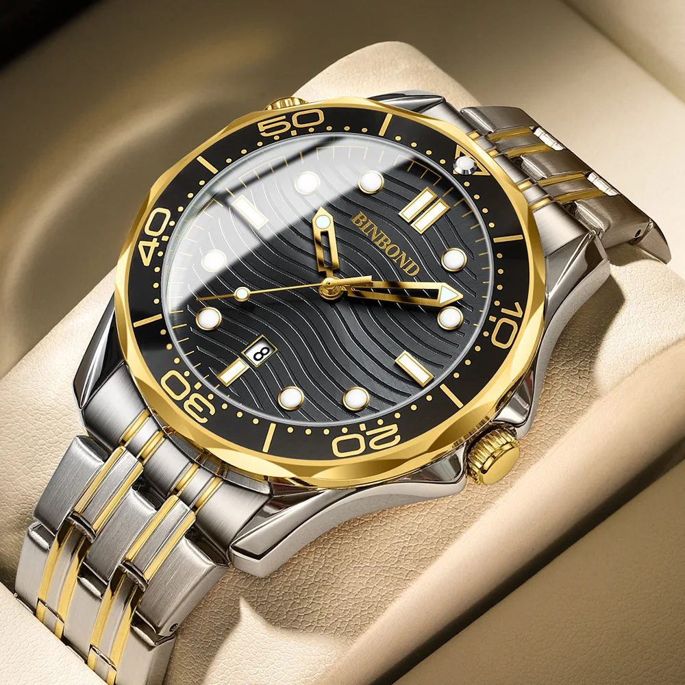 

Fashion Wave Pattern Men's High-end Watch Non-Mechanical Luminous Waterproof Clock Sports Business Male's Quartz Wristwatch