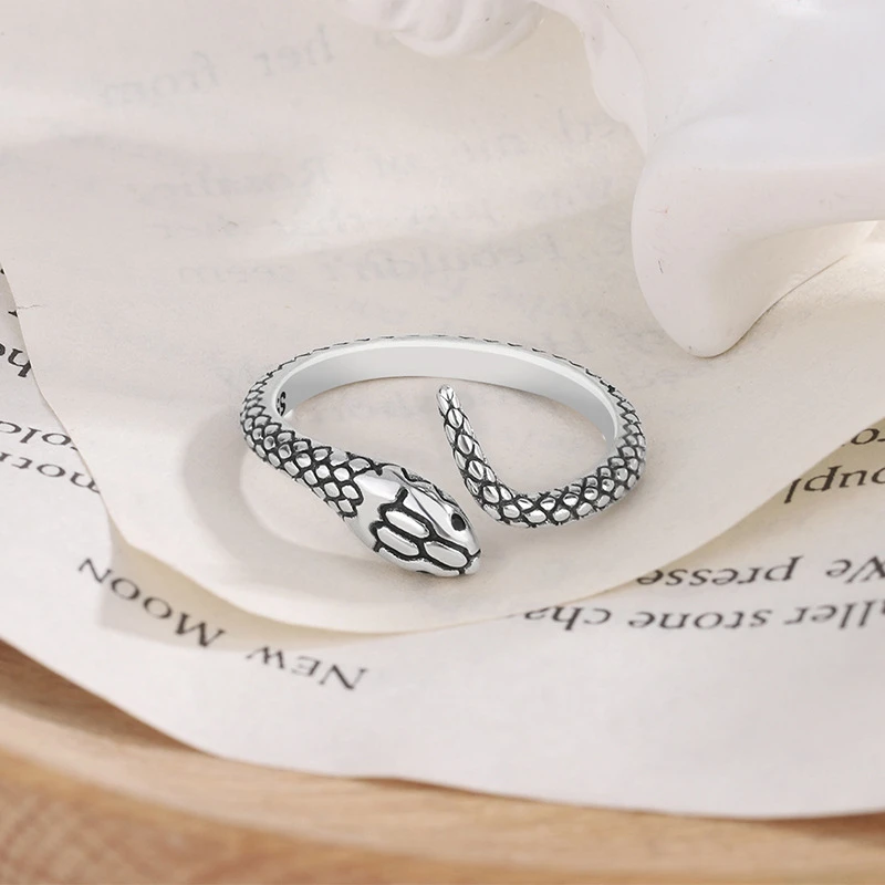 WYEAIIR 925 Sterling Silver Retro Snake Hip Hop Trend Resizable Opening Ring For Women Luxury Jewelry 4