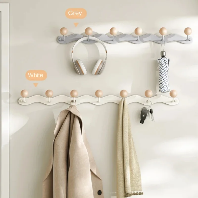 Creative Wave Iron Coat Hanger Wall Mount Row Hook No Punch Wooden Hanger Multi-Functional Bathroom Hook Space-Saving