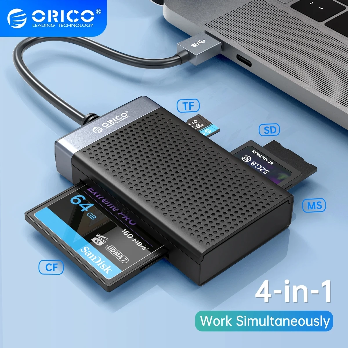 

Кардридер ORICO, USB 3,0, USB C, 4 в 1, SD, TF, CF, MS