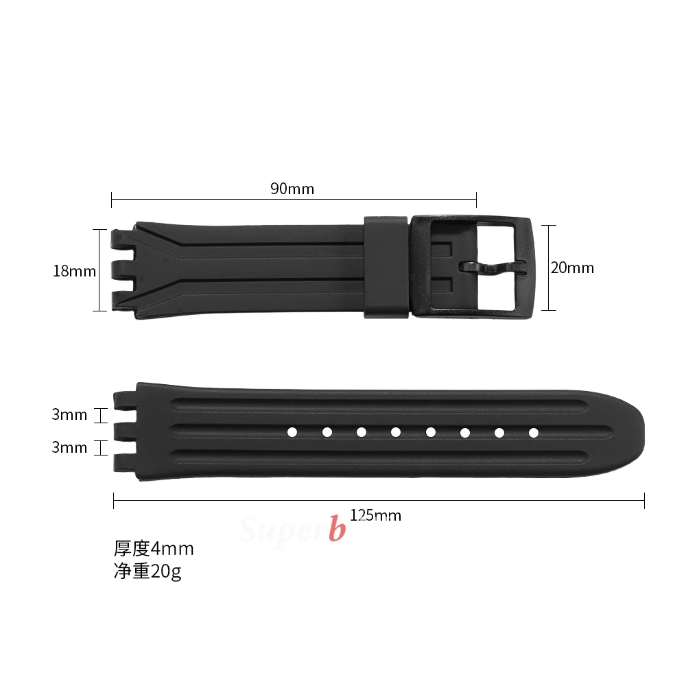 Waterproof Silicone Sport Watch Strap - 18mm Rubber Wristband Replacement