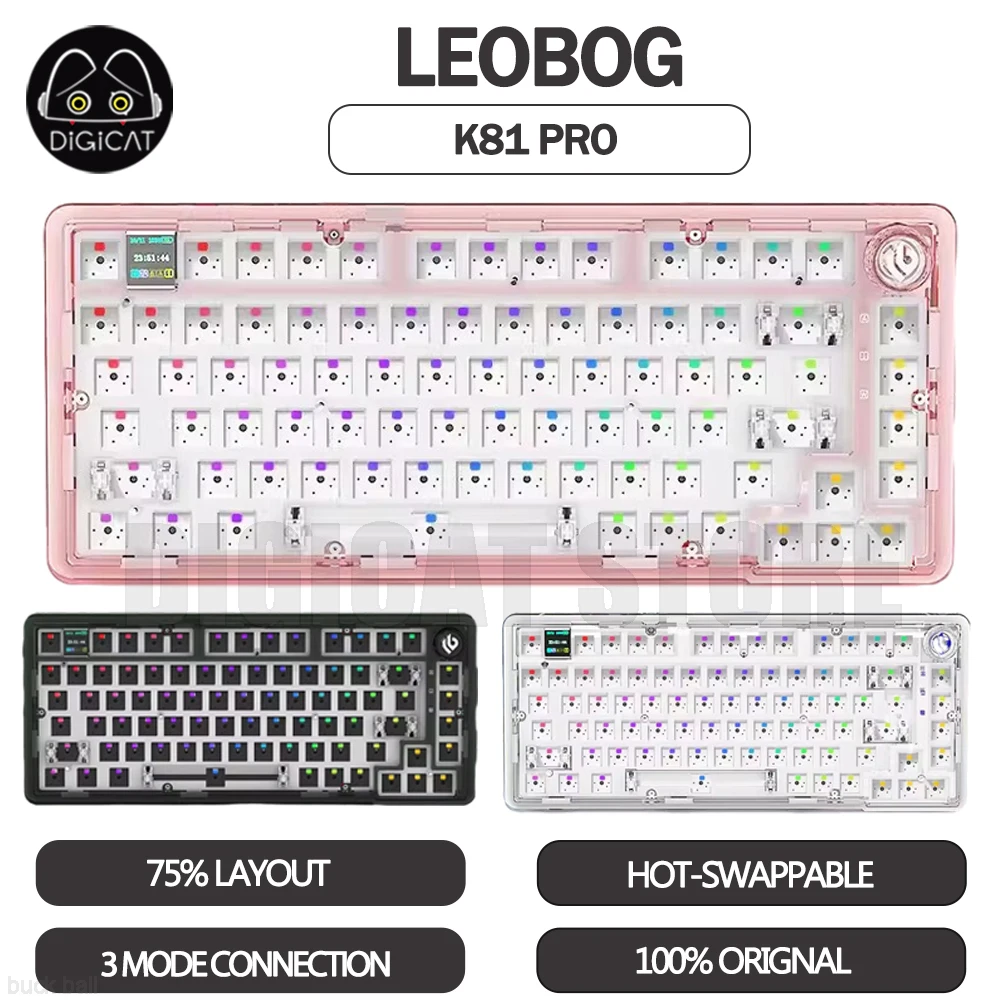 

Leobog K81pro Bluetooth Wireless Mechanical Keyboard Kit 3 mode 75% Layout RGB Transparent Hot Swap Customization For Win/Mac OS