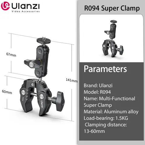 Ulanzi R094 Metal Super Clamp with Double Ball Head Magic Arm Clamp with 1/4" 3/8" Hole for DSLR Camera Monitor Light Mic Mount - Image 10