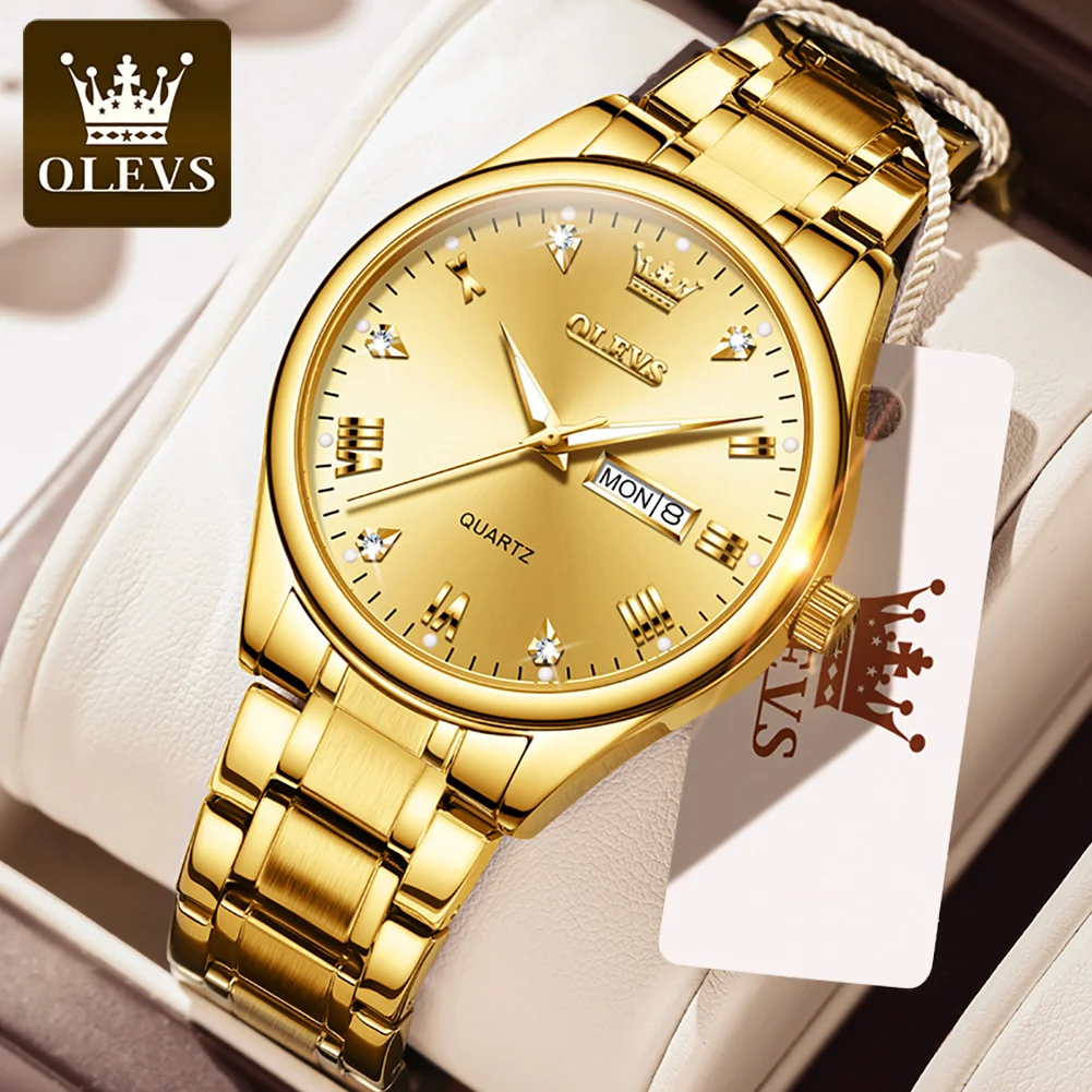 

Olevs Men Luxury Brand Watch Calendar Display Waterproof Gold Watches Man Quartz Wristwatch Bracelet Homme Men'S Hours Gift