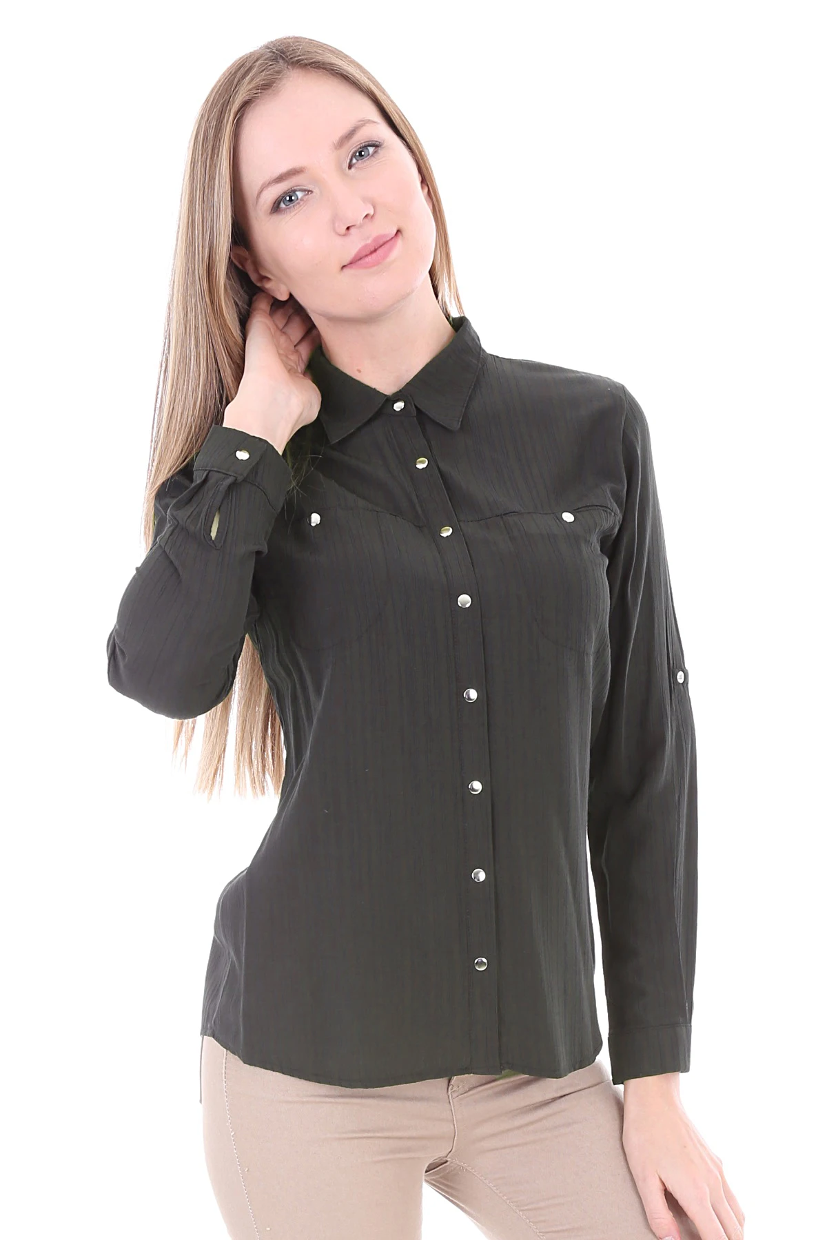 

DUAL CEPLİ STRIPE SHIRT 2021 Spring autumn women's shirt blouse street shirt new simple office lady long sleeve blouse