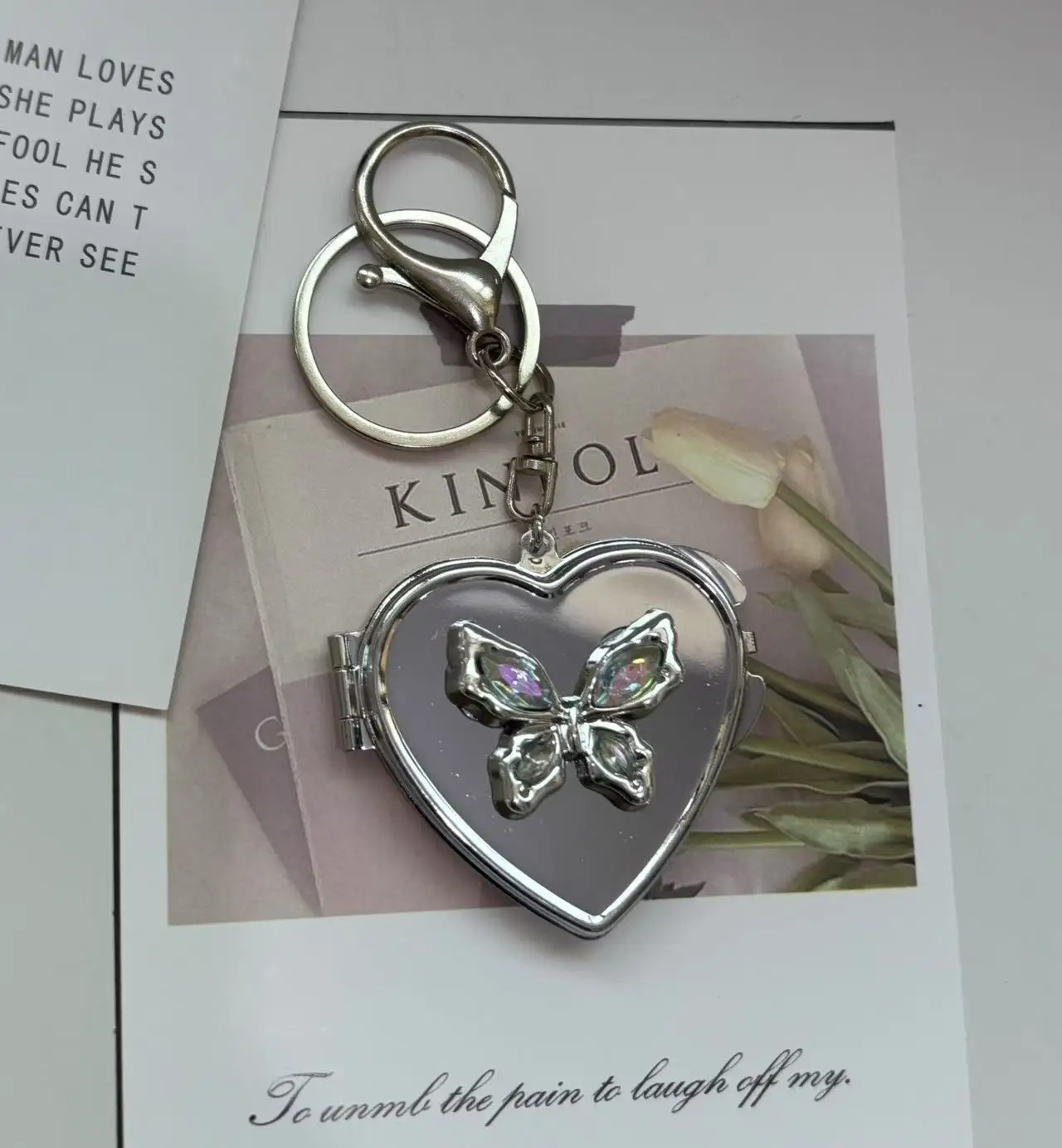 Butterfly Love Double-Sided Folding Portable Makeup Mirror Keychain Pendant