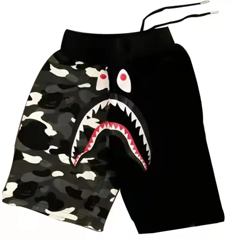 casual shorts for women Summer New Beach Pants Men's Japanese Tide Brand Shorts Camouflage Shark Mouth Printing Casual Pants Guard Pants Men's Clothing black casual shorts Casual Shorts