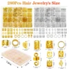 290Pcs Silver Gold Hair Beads Jewelry Braid Accessories Hair Clips Dreadlocks Braiding Braid Cuffs Metal Hair Rings Charms 4