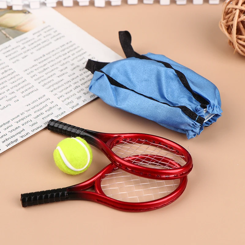 

4pcs/set Dollhouse Miniature Tennis Racket Tennis Set Model Sports Simulation For Doll House Decor Kids Pretend Play Toys Gift